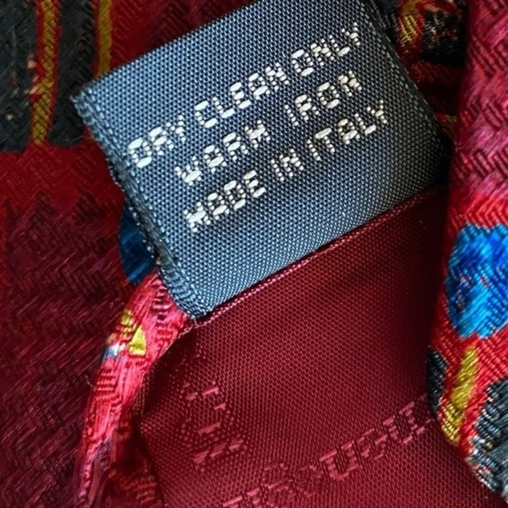 Ermenegildo Zegna 100% Silk Tie‎ Mens Necktie Red Blue Geometric Abstract Italy